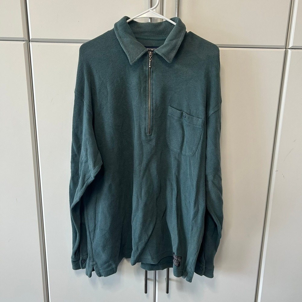 Britches Great Outdoors Mens Large Teal Green‎ 1/4 Zip Ribbed Cotton Pullover